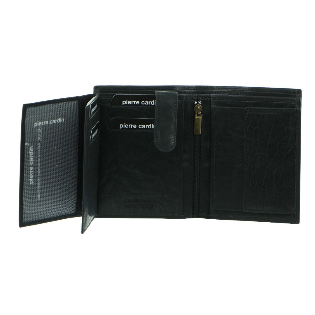 Carteras De Tres Pliegues Pierre Cardin Rustic Leather Tri-Fold Wallet Hombre Negras | HQSL-81275