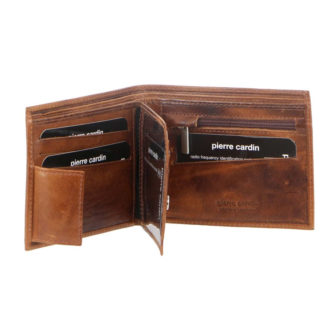 Carteras De Tres Pliegues Pierre Cardin Rustic Leather Tri-Fold Wallet Hombre Marrones | DCMW-41706