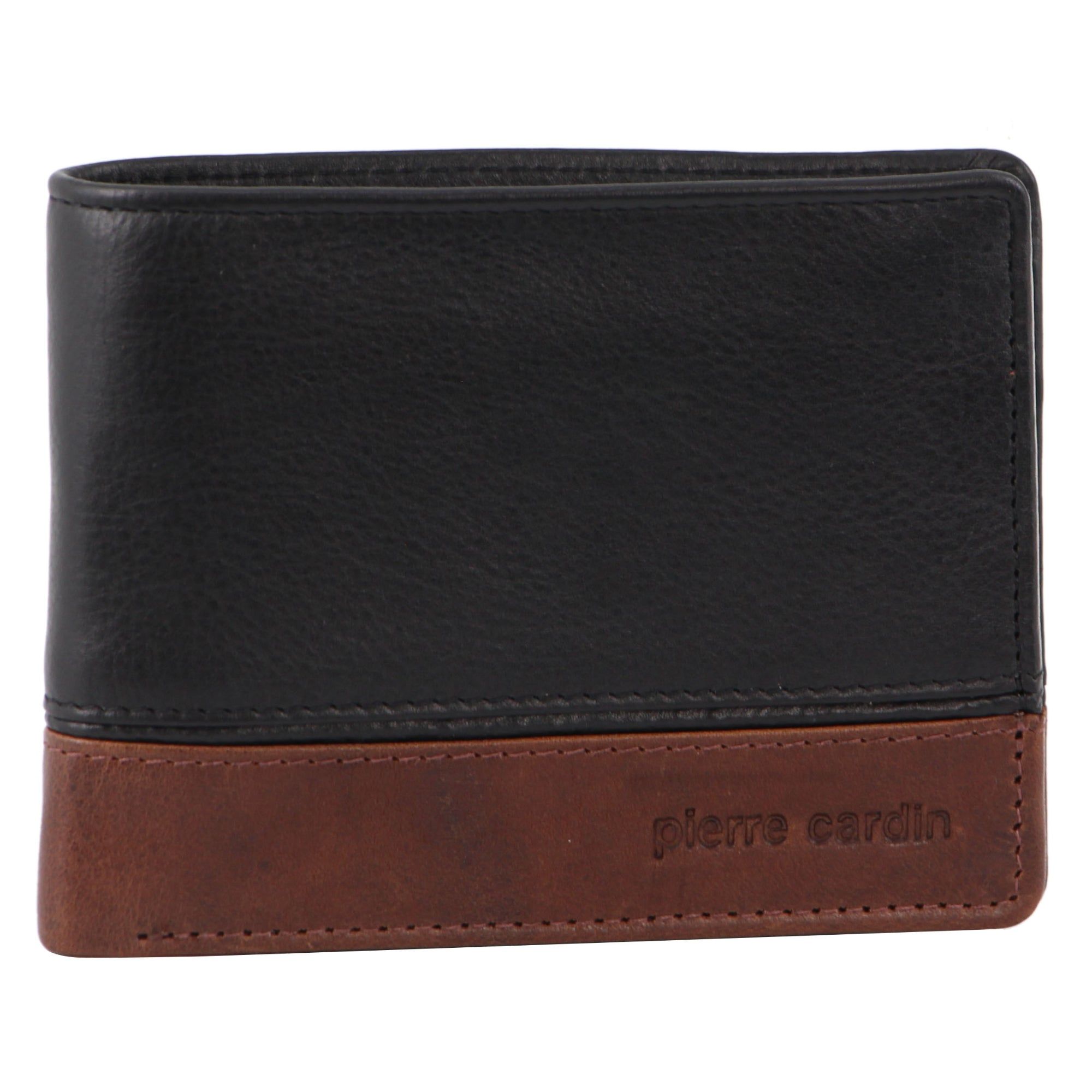 Carteras De Tres Pliegues Pierre Cardin Leather 2-Tone Tri-Fold Wallet Hombre Negras Marrones | TXQL-71908