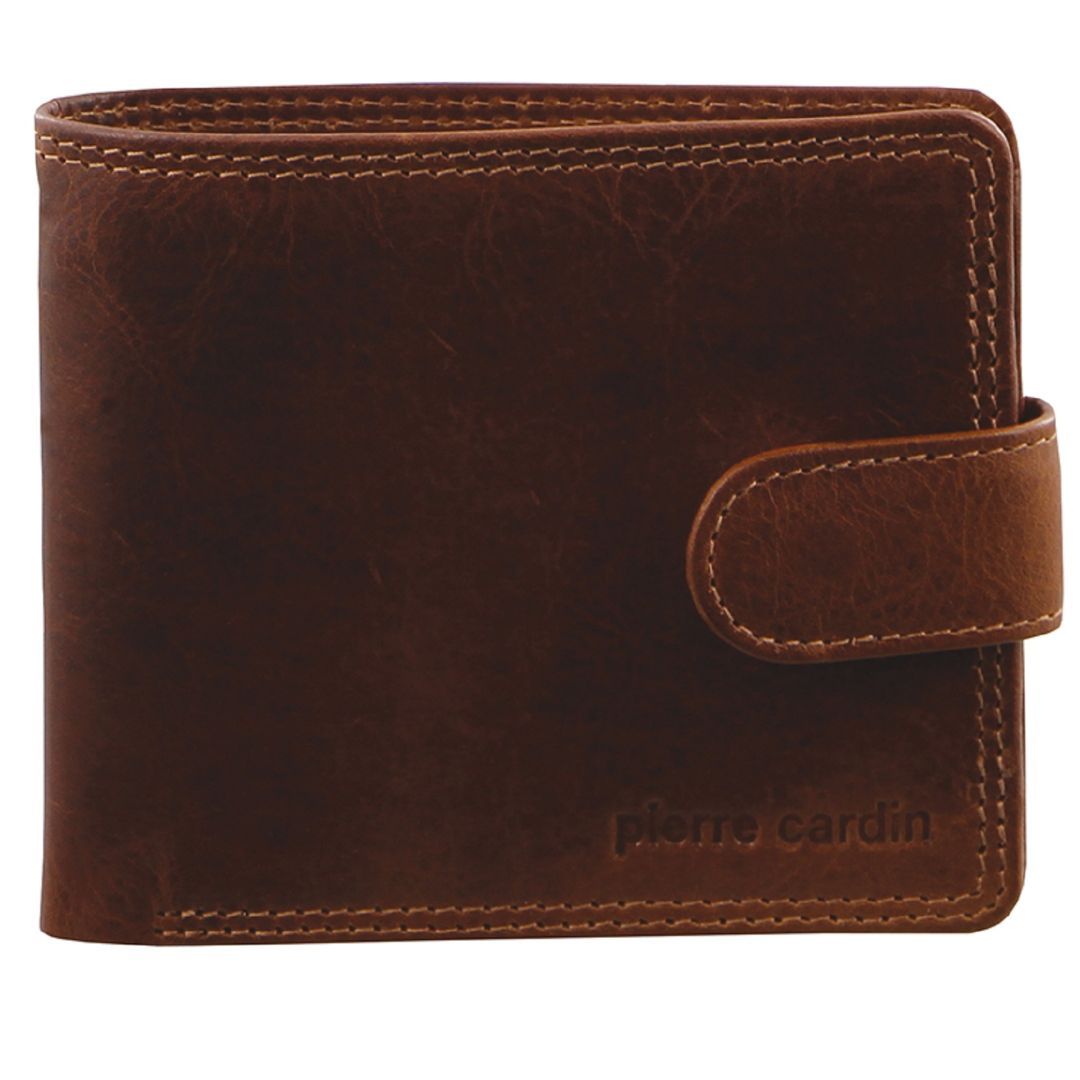 Carteras De Tres Pliegues Pierre Cardin Rustic Leather Wallet Hombre Marrones | TRCH-89430