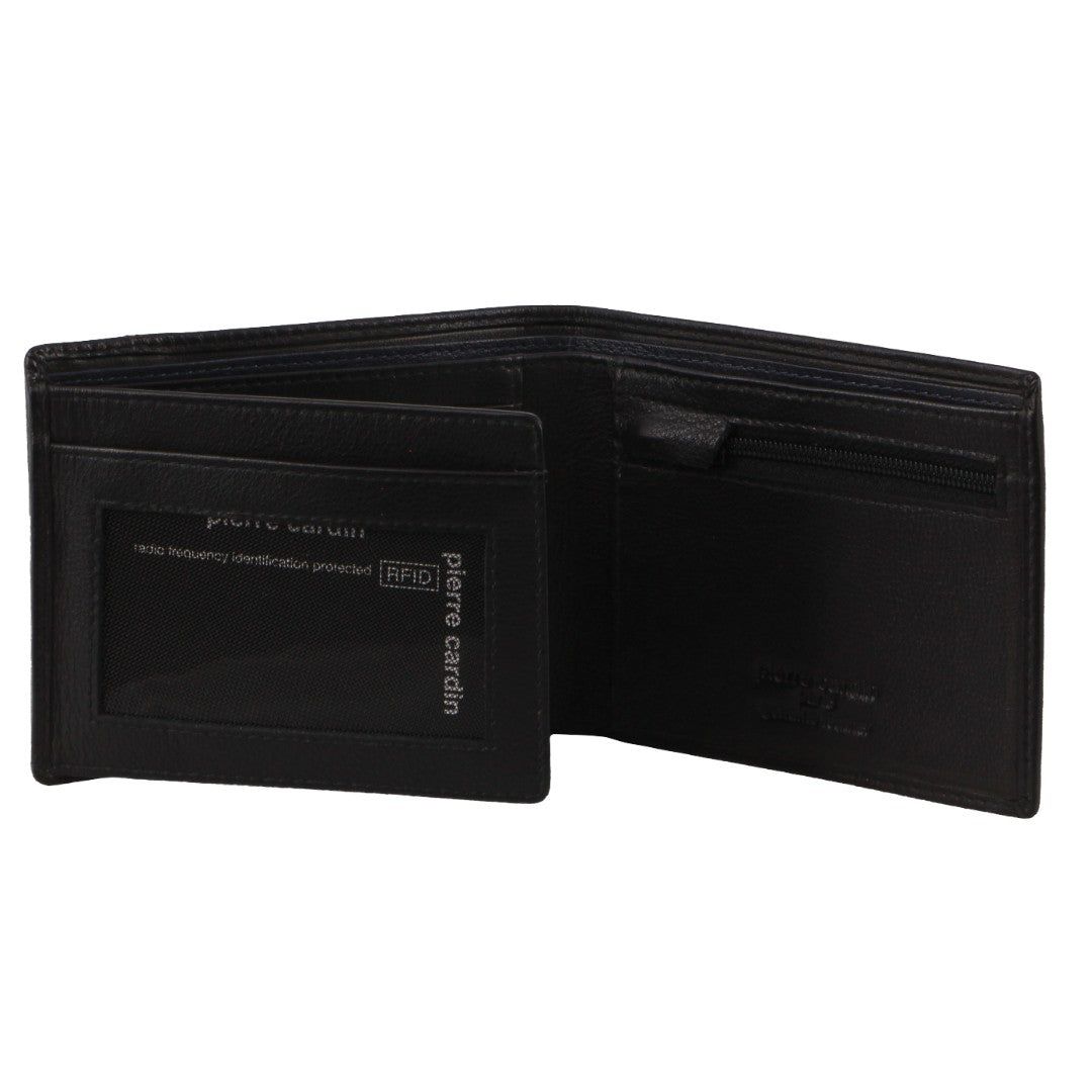 Carteras De Tres Pliegues Pierre Cardin Italian Leather Two Tone Tri-Fold Wallet Hombre Negras | SRCE-60145