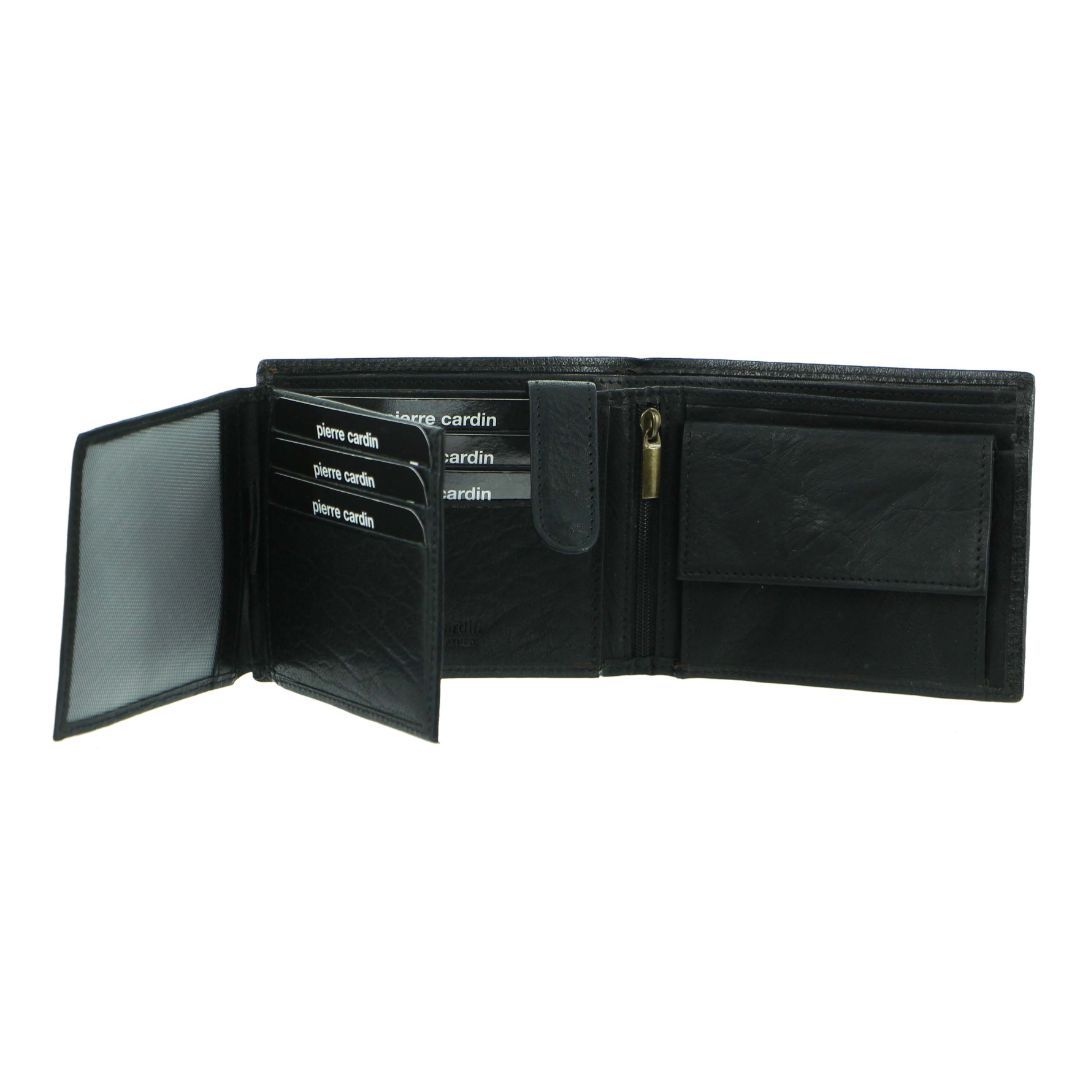 Carteras De Tres Pliegues Pierre Cardin Rustic Leather Tri-Fold Wallet Hombre Negras | SMTK-34562