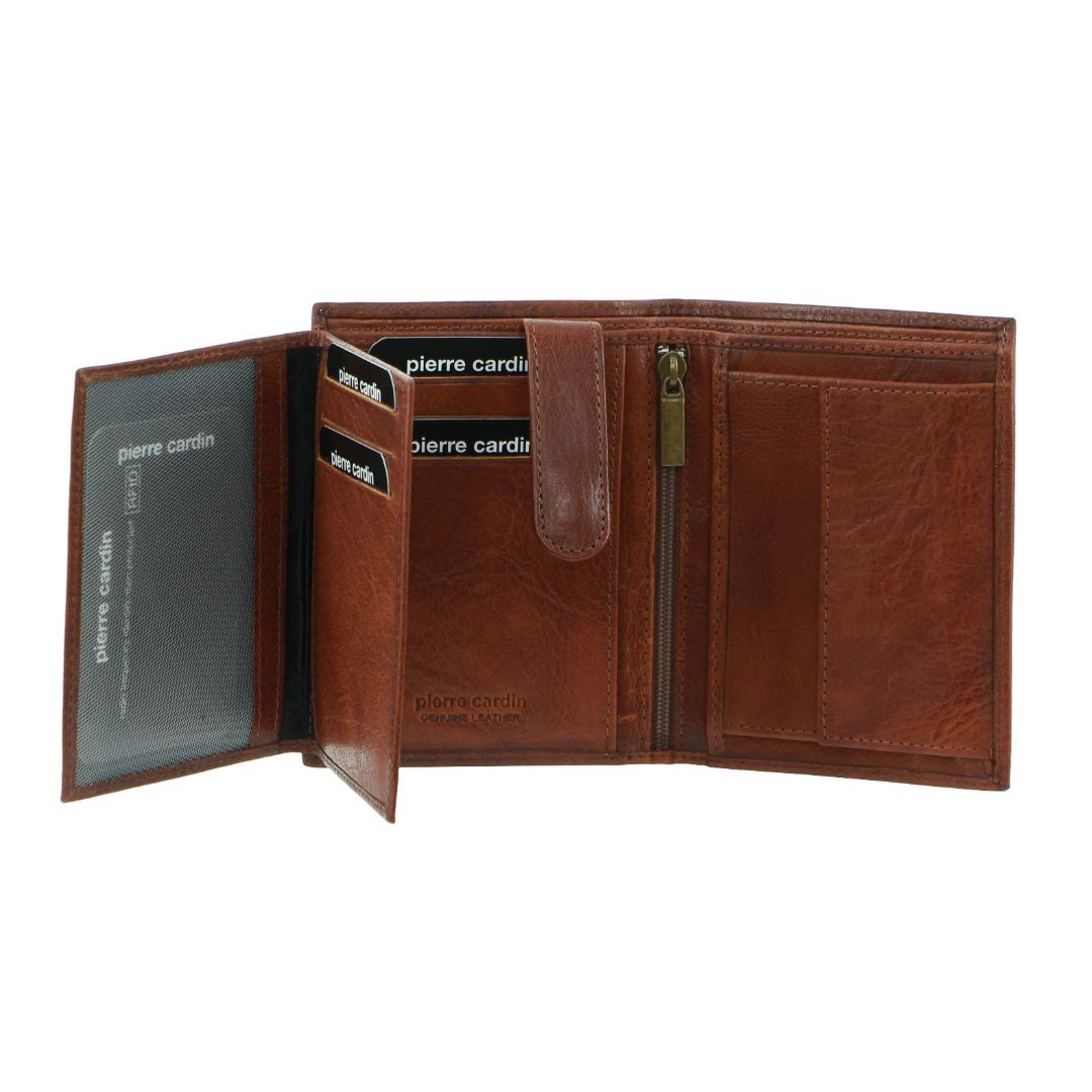 Carteras De Tres Pliegues Pierre Cardin Rustic Leather Tri-Fold Wallet Hombre Marrones | LOFT-07812