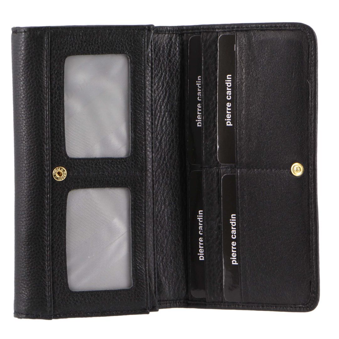 Carteras Grandes Pierre Cardin Italian Leather Wallet Mujer Negras | YKVD-15926