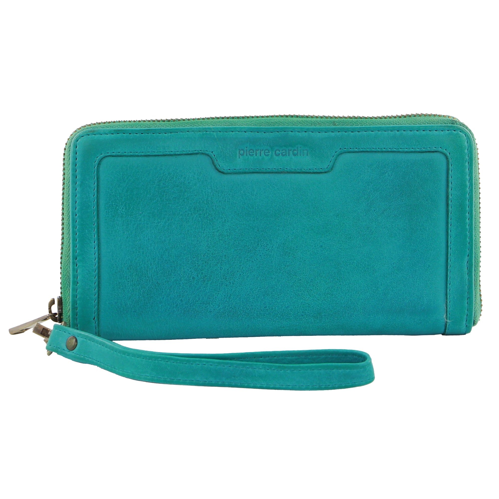 Cremallera De Carteras Pierre Cardin Leather Zip around wallet w Wristlet Mujer Turquesa | OWLV-47289