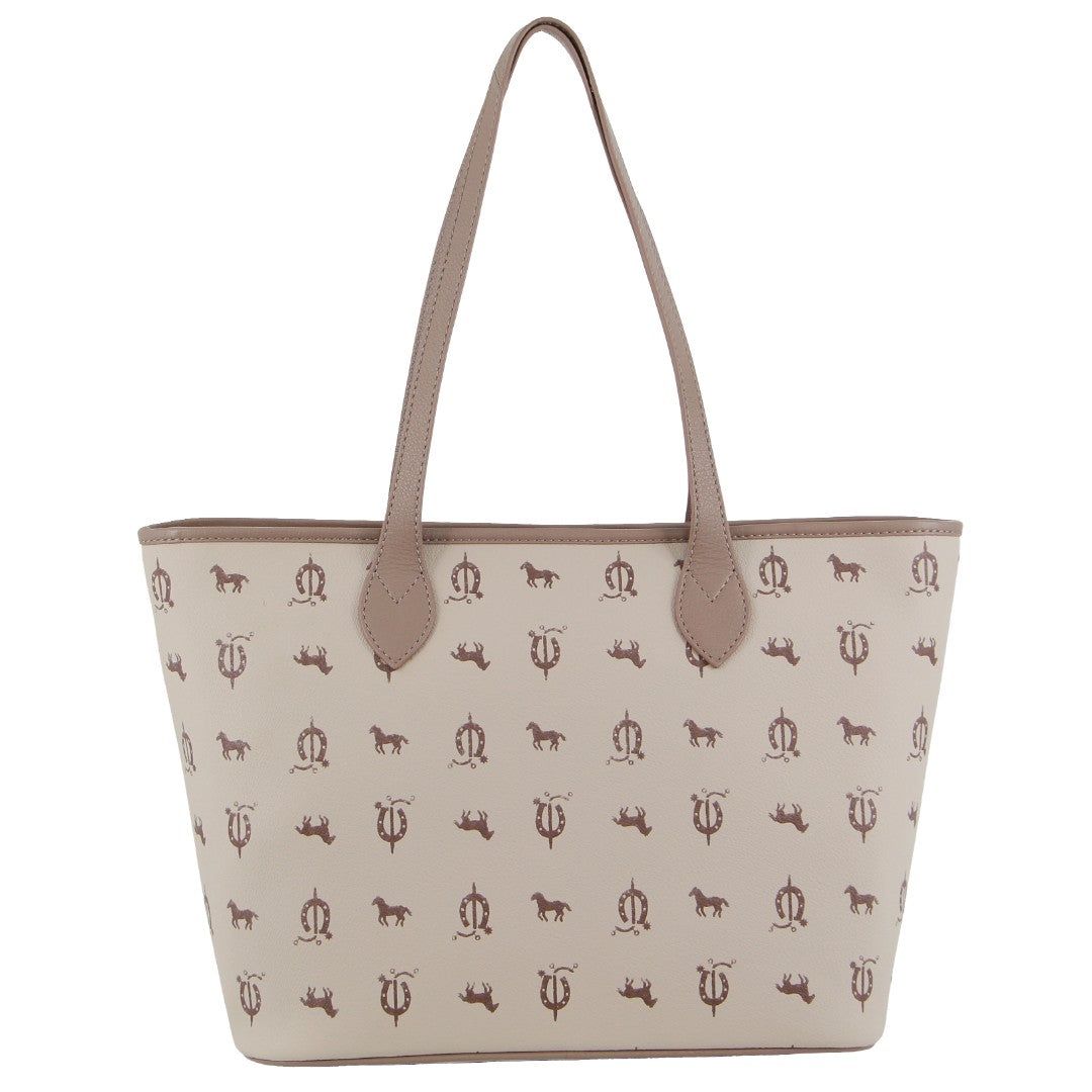 Handbags Pierre Cardin Canvas Print Leather Trim Tote Bag Mujer Beige | YBXE-37098