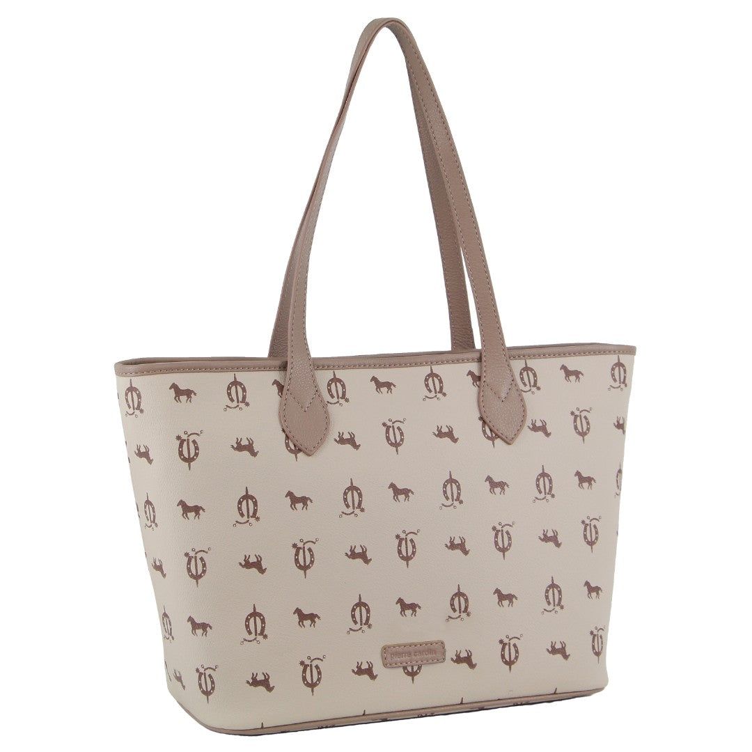 Handbags Pierre Cardin Canvas Print Leather Trim Tote Bag Mujer Beige | YBXE-37098