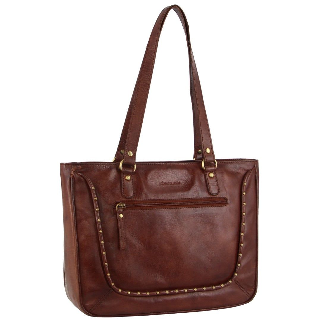 Handbags Pierre Cardin Leather Stud Detail Tote Bag Mujer Marrones | WHSJ-34602