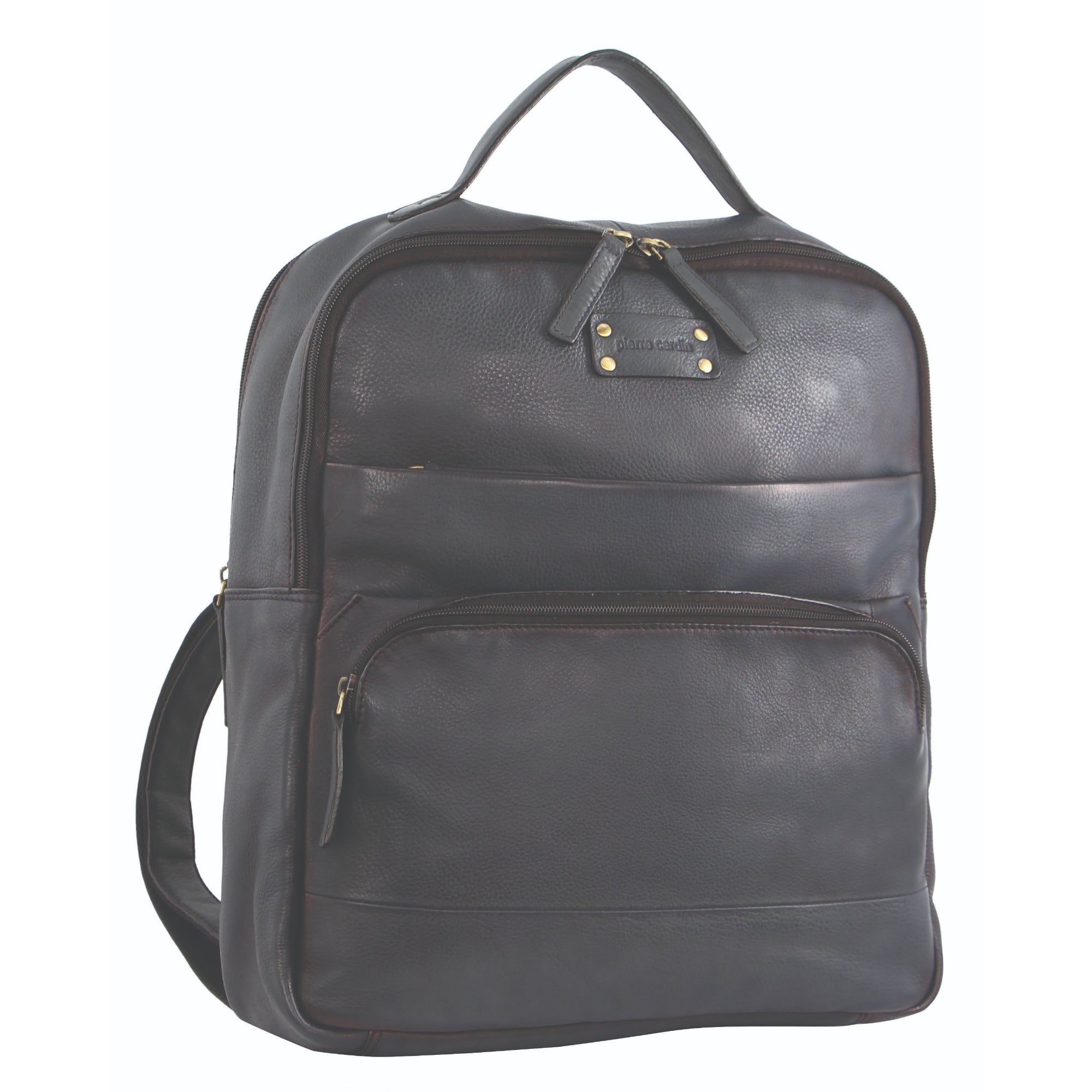 Mochilas Pierre Cardin Rustic Leather Business Backpack Computer Bag Hombre Negras | VBGN-32406