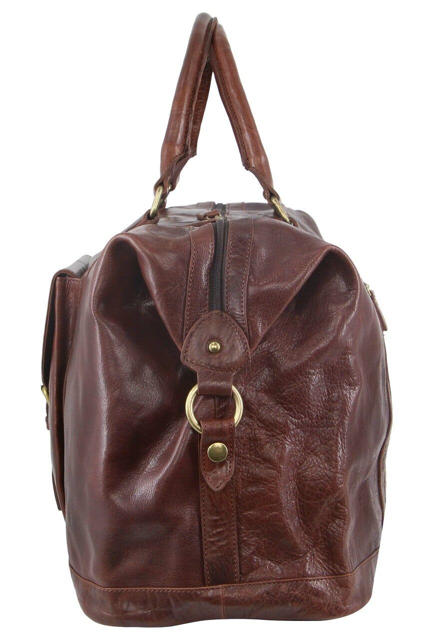 Overnight Bags Pierre Cardin Rustic Leather Business Overnight Bag Travel Chocolate | DYQH-14720