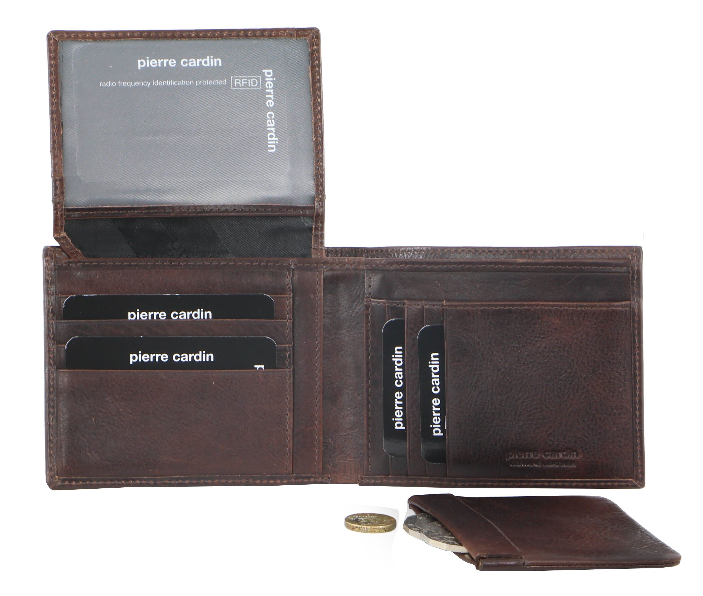 Tarjeteros Pierre Cardin Italian Leather Wallet Card Holder Hombre Chocolate | RDPU-17643